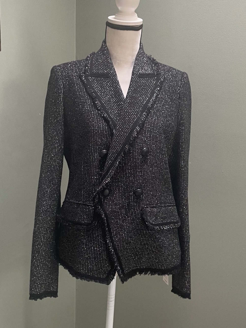 Veronica Beard Black Tweed Double-Breasted Blazer - Picture 3 of 8